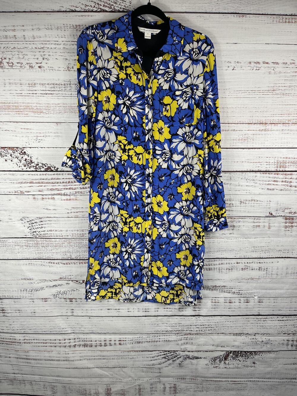 Diane von Furstenberg Shirt Dress Women's Size 6 Floral Button Down Long Sleeve
